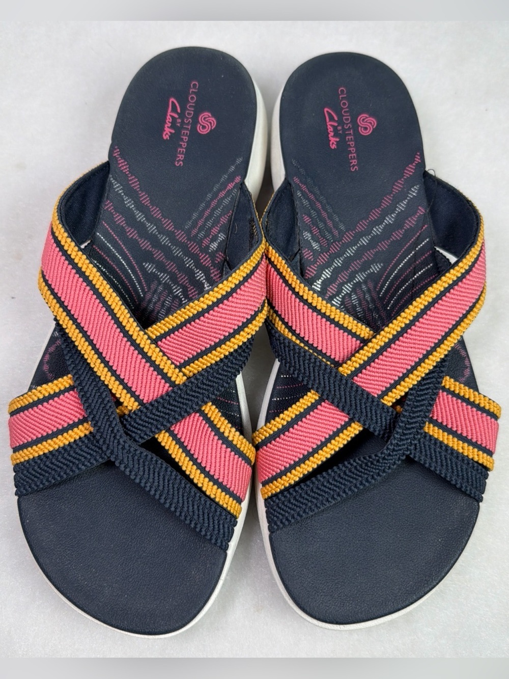 Cloudsteppers By Clarks Mira Isle Slide Sandals Womens 7.5 M Navy/Coral/Orange